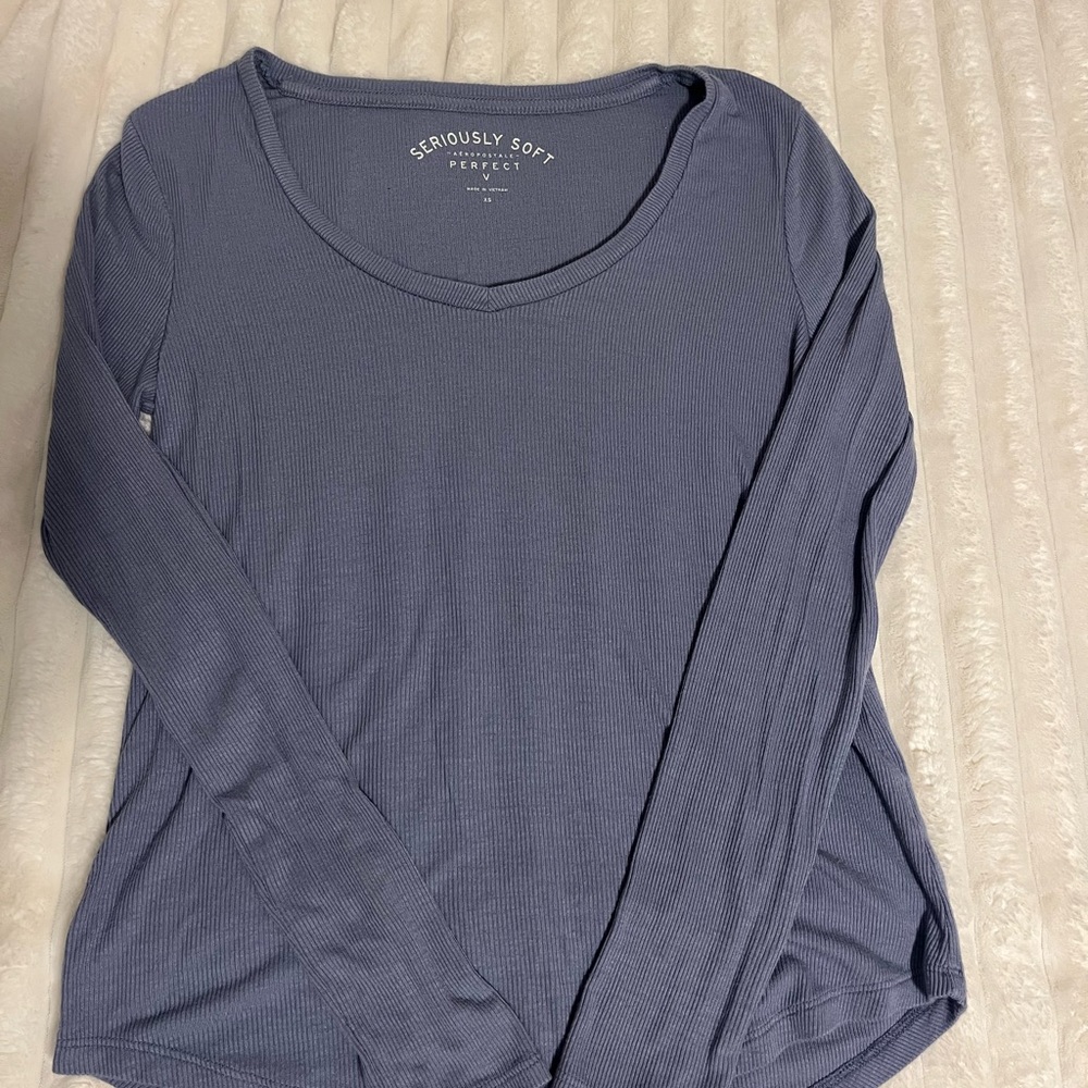 Aeropostale Seriously Soft Blue and Grey Long Sleeve Top